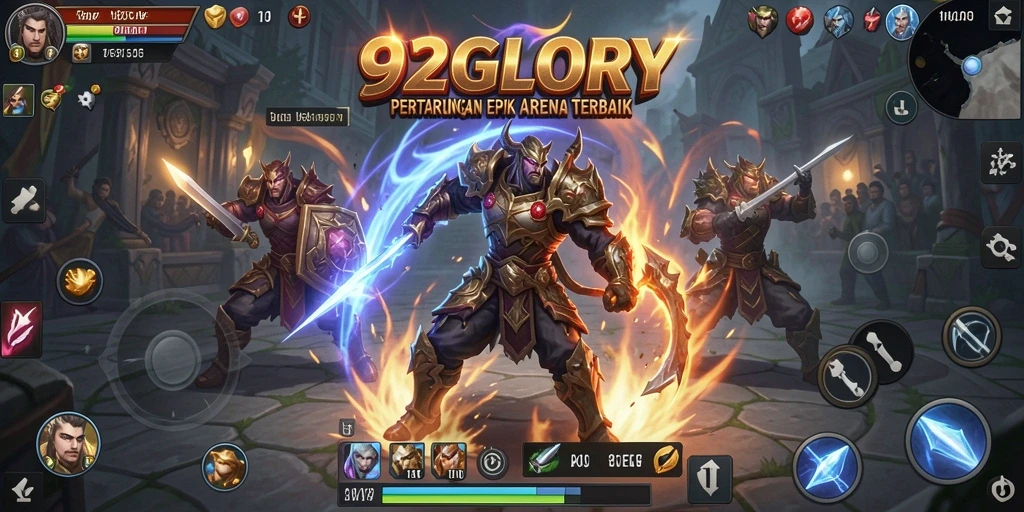 Gameplay pertarungan seru di 92GLORY dengan karakter yang beragam.