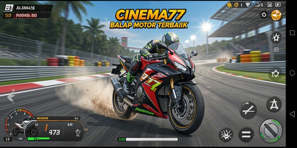 Tampilan gameplay balap motor yang seru dan mendebarkan.