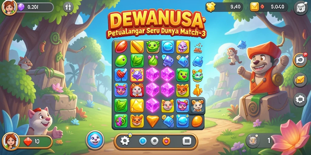 Gameplay DEWANUSA Match-3 yang seru dan menantang.