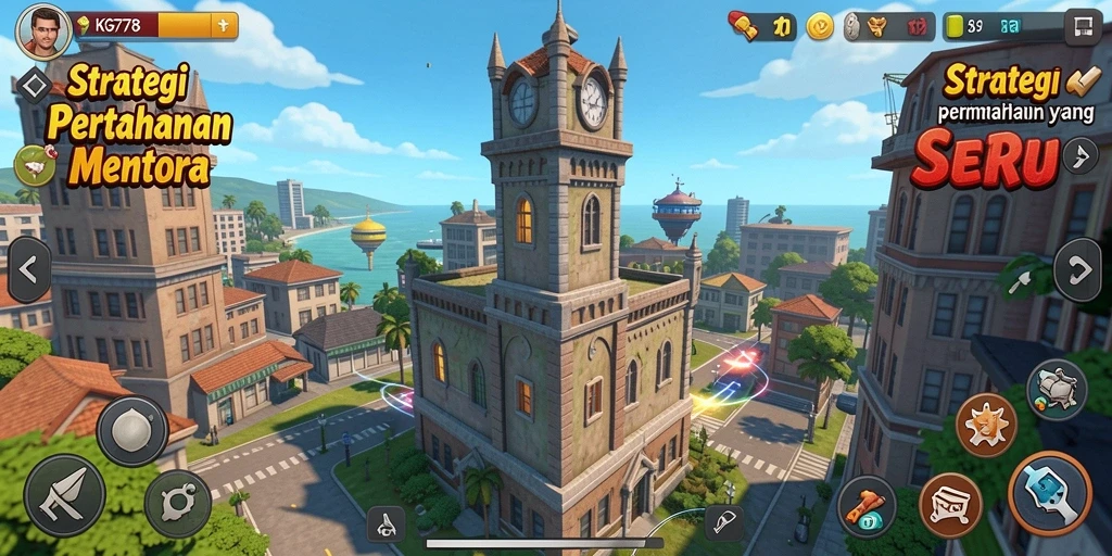 Screenshot menunjukkan aksi seru game Tower Defense dengan menara dan musuh.