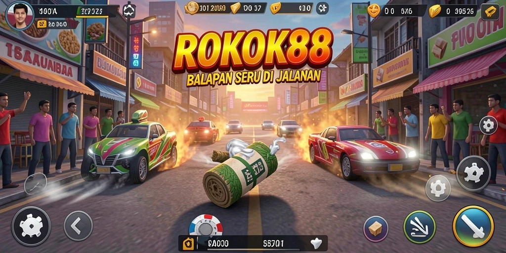 Tampilan gameplay ROKOK88 yang seru dengan aksi balapan mendebarkan.