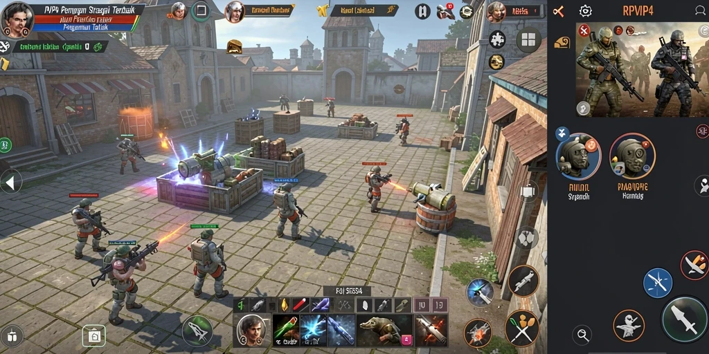 Tampilan layar utama gameplay RPVIP4 yang menampilkan taktik pertempuran.