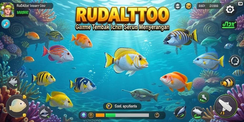 Gameplay Tembak Ikan seru di RUDALTOTO dengan beragam ikan dan senjata.