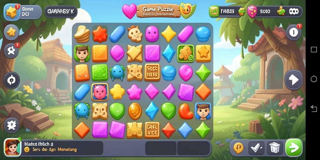 Screenshot gameplay SVIP5 menampilkan aksi mencocokkan item Match-3.