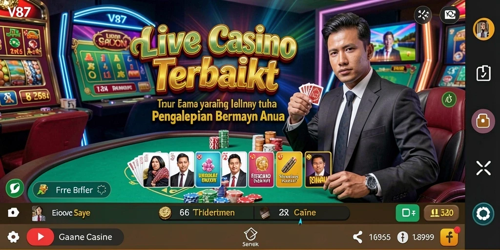 Screenshot gameplay V87 yang menampilkan suasana Live Casino lebih hidup.