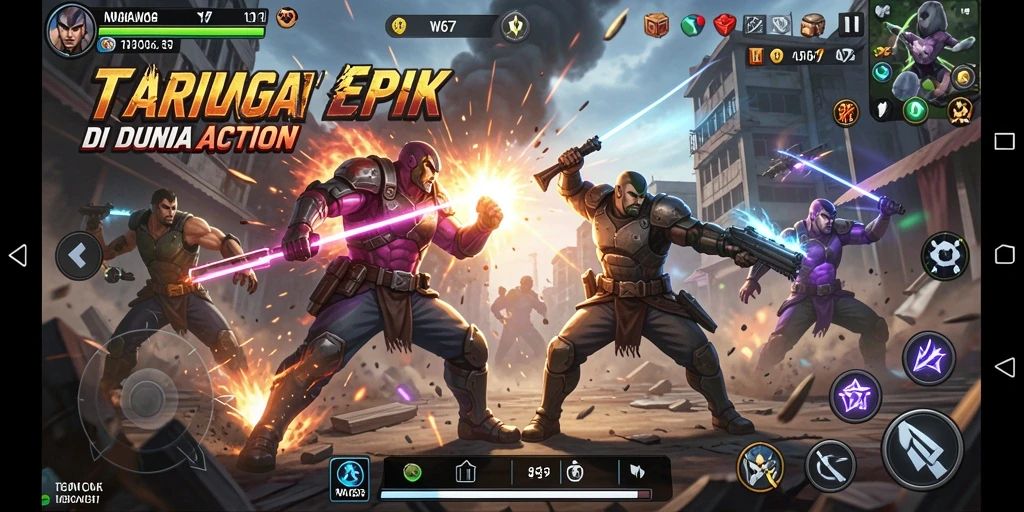 Tampilan gameplay W67 dengan aksi seru dan karakter yang dinamis.