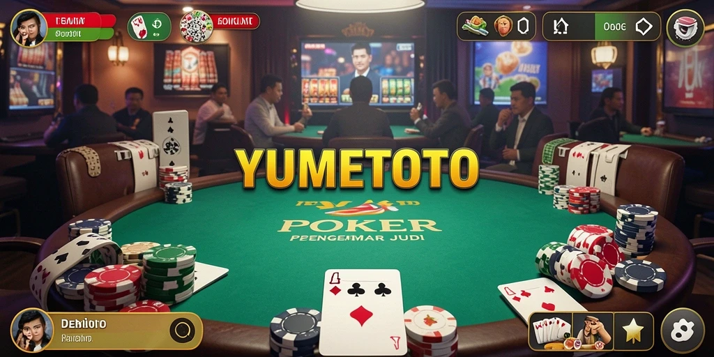Tangkapan layar gameplay YUMETOTO menunjukkan suasana bermain poker yang seru.